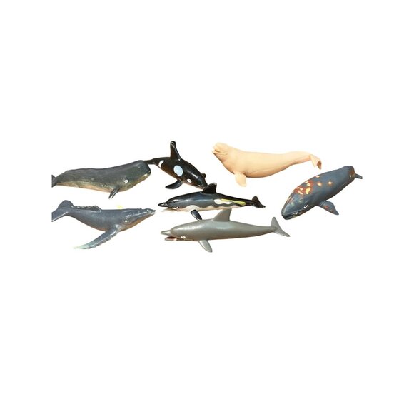 Lot of 7 Sea Animal Figure Lot Plastic Whale Dolphin Porpoise - Picture 1 of 4